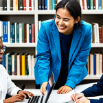 Supporting International Students - Safe & Professional Environment**

"A diverse group of fully clothed, smiling international students working together on a project in a bright, modern university library. Appropriate attire.  A supportive international student coordinator (fully clothed in professional attire) is assisting them.  Books and laptops are visible. The scene conveys collaboration, learning, and cultural exchange in a professional and family-friendly setting.  Perfect anatomy, correct proportions, natural pose. Safe for work, appropriate content, professional photography, high quality."

**